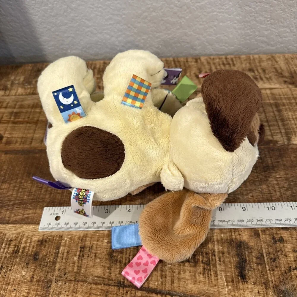 TAGGIES Plush Puppy Dog Tag n Go Pals Baby Lovey Satin Ribbon Comfort Toy Rattle